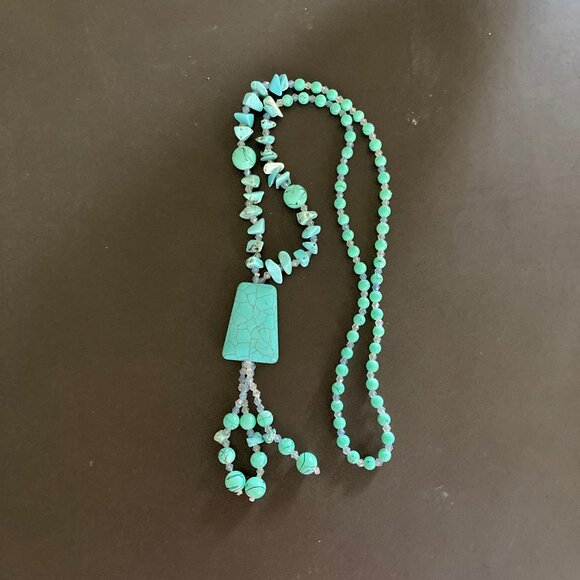 Turquoise Double Strand Chunky Necklace 66 Grams Pendant Dangle 18 Inches Hawaii - Picture 11 of 11